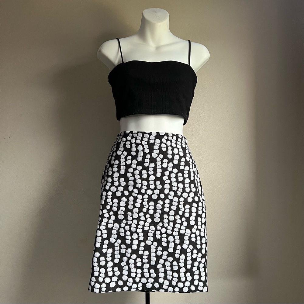 Ann Taylor Black and White Polka Dot Floral Midi Skirt